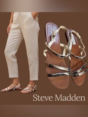 Steve Madden Women’s Metallic Silver Strappy Flat Sandals